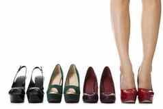 女人腿红色的鞋子高高跟鞋