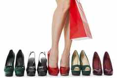 女人腿红色的鞋子高高跟鞋