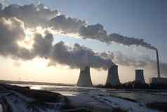 视图煤炭权力植物太阳巨大的烟雾
