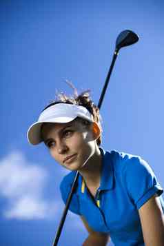女孩玩高尔夫球明亮的色彩斑斓的生动的主题