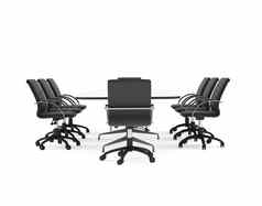 会议表格黑色的办公室椅子前面视图孤立的