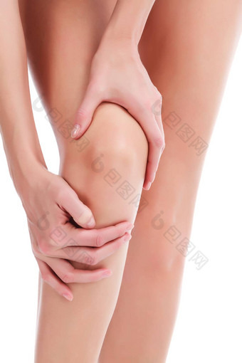 女人腿受伤孤立的白色背景Copyspace