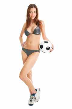 美女女人比基尼摆姿势足球球