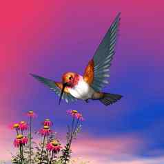 红褐色的蜂鸟渲染