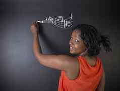 学习音乐南非洲非洲美国女人老师学生粉笔背景