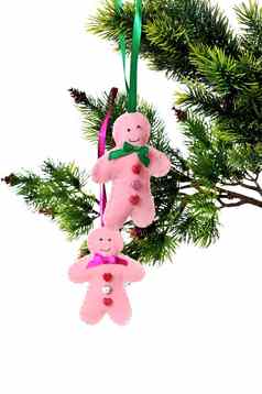 圣诞节背景枞树形分支粉红色的玩具