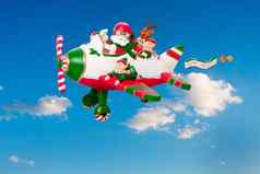 飞行圣诞老人老人精灵飞机