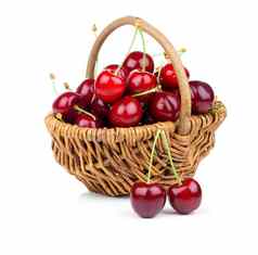 篮子完整的新鲜的红色的樱桃白色背景