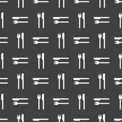 餐具刀叉网络图标平设计无缝的灰色的模式