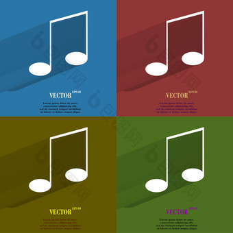 颜色集音乐元素笔记网络图标平设计