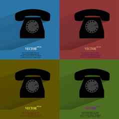 颜色集复古的电话平现代网络按钮长影子空间文本