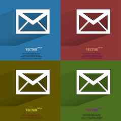颜色集邮件信封平现代网络按钮长影子空间文本