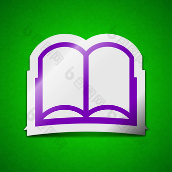 开放书图标标志象征别致的彩色的黏糊糊的标签绿色背景