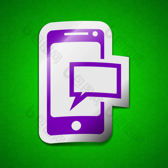消息短信图标标志象征别致的彩色的黏糊糊的标签绿色背景