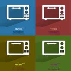 颜色集微波厨房设备平现代网络按钮长影子空间文本