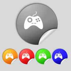 操纵杆标志图标视频游戏象征集色彩鲜艳的按钮