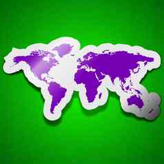 世界地图图标标志象征别致的彩色的黏糊糊的标签绿色背景