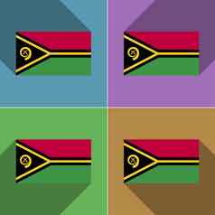 旗帜瓦努阿图集颜色平设计长阴影