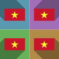 旗帜越南集颜色平设计长阴影