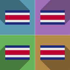 旗帜科斯塔黎加集颜色平设计长阴影
