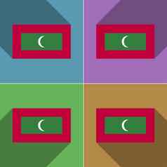 旗帜马尔代夫集颜色平设计长阴影