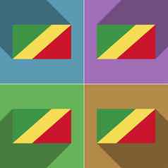 旗帜刚果共和国集颜色平设计长阴影