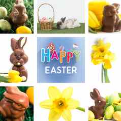 复合图像巧克力兔子复活节鸡蛋