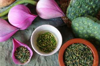 集合莲花花种子茶健康的食物