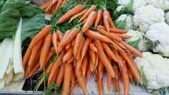 新鲜的有机胡萝卜当地的市场里昂法国