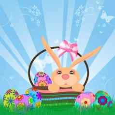 复活节鸡蛋兔子兔子篮子