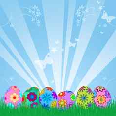 复活节鸡蛋亨特色彩斑斓的花设计