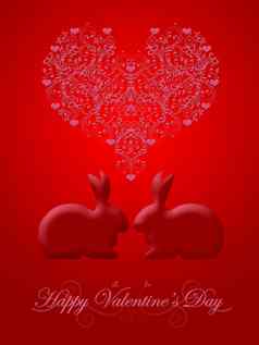 快乐情人节一天忍冬属植物红色的兔子兔子