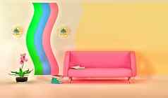 现代房间粉红色的沙发突出的烛台粉红色的花