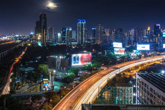业务建筑曼谷城市区域晚上生活运输