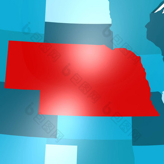 内布拉斯加州地图蓝色的美国地图