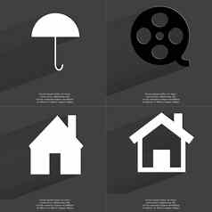 伞录像带房子符号长影子平设计