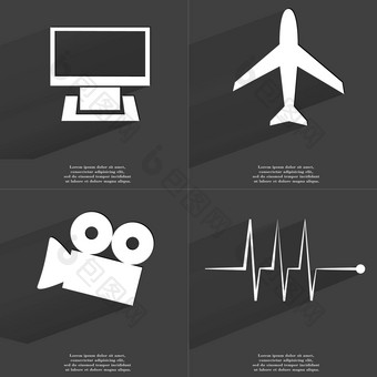监控飞机电影相机脉冲符号长影子平设计