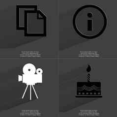 复制图标信息标志电影相机蛋糕符号长影子平设计