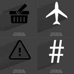 篮子飞机警告标志数量标志符号长影子平设计