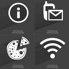 信息标志短信图标披萨无线局域网图标符号长影子平设计