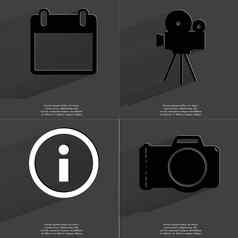 日历电影相机信息标志相机符号长影子平设计