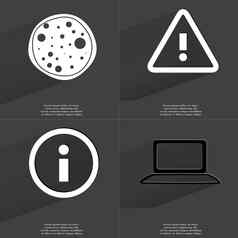 披萨警告信息标志移动PC符号长影子平设计