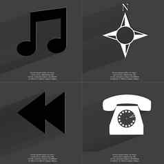 请注意标志指南针箭头媒体图标复古的电话符号长影子平设计