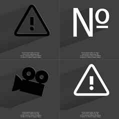 警告数量标志电影相机符号长影子平设计