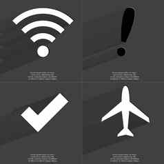 无线局域网图标感叹马克蜱虫标志飞机符号长影子平设计