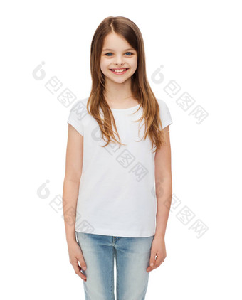 微笑女孩白色空白t恤