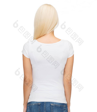 年轻的女人空白白色t恤
