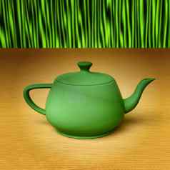 绿色茶壶竹子席