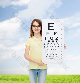 女孩眼镜眼睛检查图表
