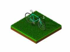 等角绿色自行车绿色草